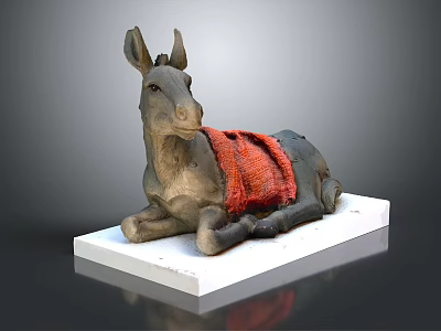 Detailed Donkey Sculpture Lying On White Base With Red Blanket 3d model