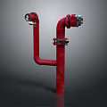 Red Rusty Metal Fire Pipe With Two Valves On Gray Background 3d model