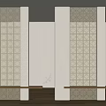 White Grid Pattern Room Divider With Decorative Motifs And Base Shelf 3d model