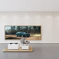 4S Store Showroom Interior Featuring Large Screen Displaying Green SUV And Modern Display Stands