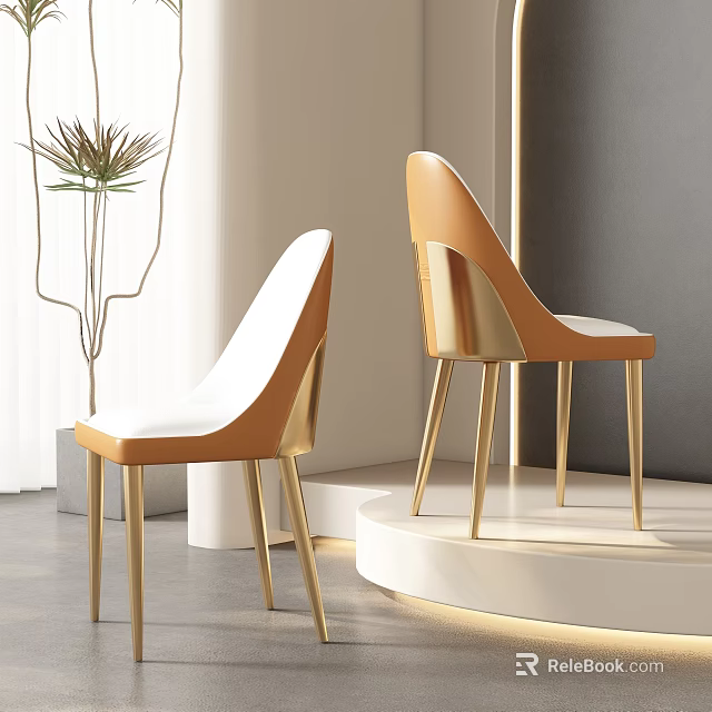 Elegant Modern Dining Chairs With White Orange Velvet Seats And Gold Metal Legs 3d model 
