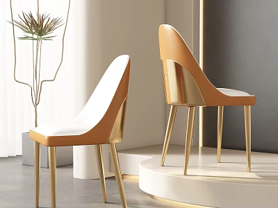 Elegant Modern Dining Chairs With White Orange Velvet Seats And Gold Metal Legs 3d model