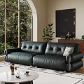 Modern Living Room Interior With Black Leather Sofa Large Windows And Green Plants