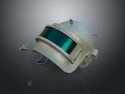Durable Protective Industrial Safety Helmet With Green Visor And Coiled Cable 3d model