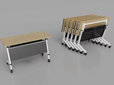 Foldable Conference Tables With Wooden Tops Metal Frames And Casters Unfolded And Stacked 3d model