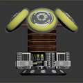 Futuristic Device Featuring Three Yellow Translucent Rings And Metallic Base 3d model