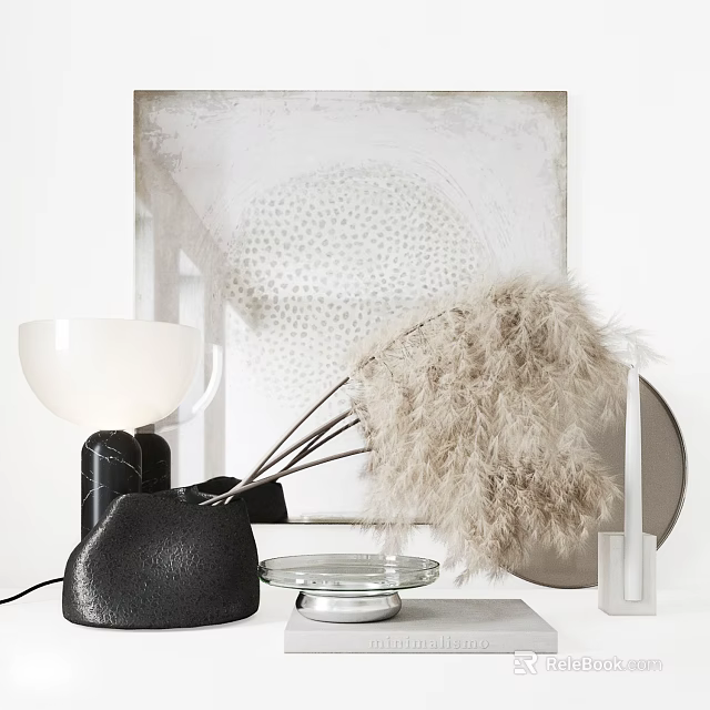 Modern Decorative Ornament Set With White Lampshade Feather Glass Plate And Polka Dot Frame 3d model 