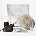 Modern Decorative Ornament Set With White Lampshade Feather Glass Plate And Polka Dot Frame