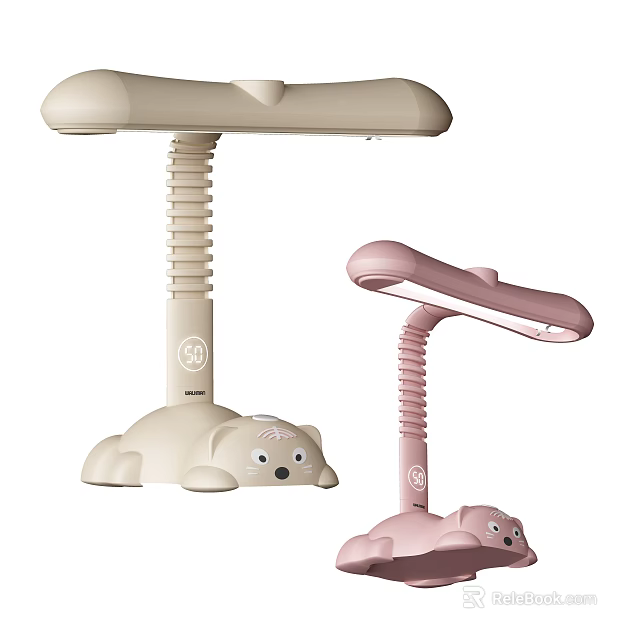Cute Animal Shaped Desk Lamps with Spiral Pole in Beige and Pink for Kids 3d model 