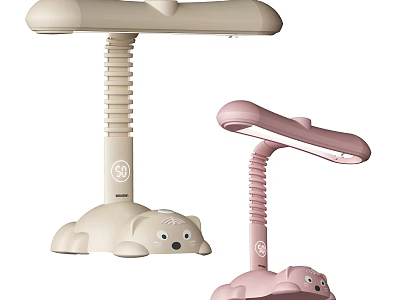 Cute Animal Shaped Desk Lamps with Spiral Pole in Beige and Pink for Kids 3d model