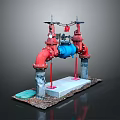 Commercial Pipeline Valve Equipment With Red Blue Structure And Concrete Base