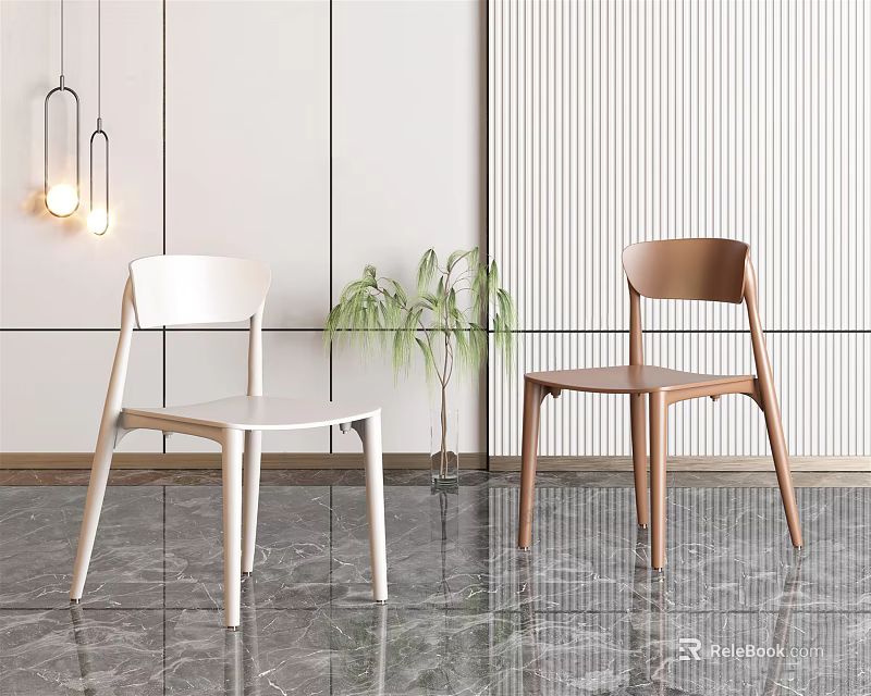 Modern Wooden Dining Chairs In White And Brown For Home Interior 3d model 