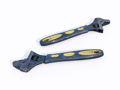 Adjustable Hardware Wrenches With Black Handles And Gold Dots Design 3d model