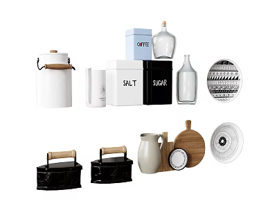 Modern Tableware Set With Salt Sugar Containers Jars Bottles And Cutting Board 3d model