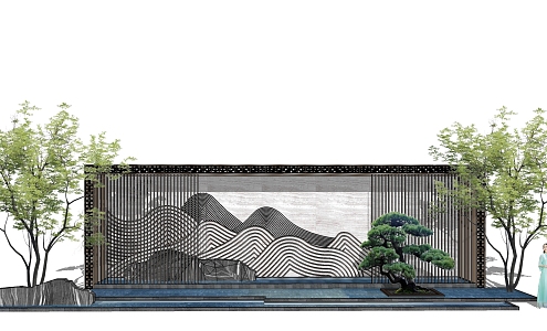 New Chinese style landscape wall 3d model