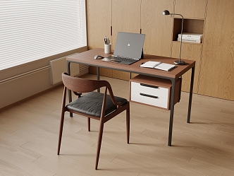 Middle style desk and chair computer combination 3d model