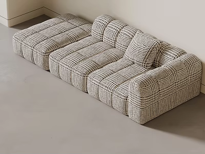Modern Plaid Sectional Sofa With Neutral Tones And Comfortable Seating 3d model