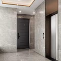 Modern Office Corridor Interior With Gray Marble Walls Black Door Elevator And Ceiling Lights 3d model