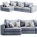 Modern Gray Sectional Sofa With Plush Plaid Pillows And Soft Throw Blanket 3d model