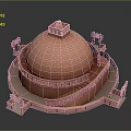 Red Brick Circular Building Model Featuring Small Pavilion Staircases and Archways 3d model