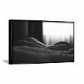 Black and White Framed Figure Painting With Curved Human Body And Soft Window Light