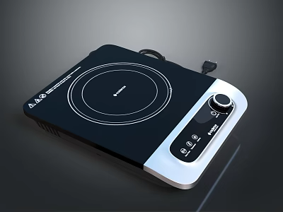 Sleek Electric Induction Cooker With Black Ceramic Panel And Control Knob 3d model