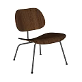 Modern Walnut Leisure Chair With Curved Backrest And Black Metal Legs Design