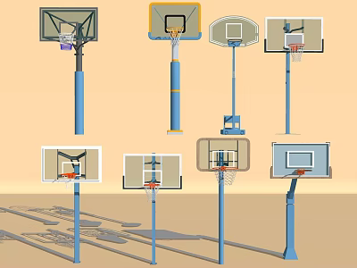 Various Types of Basketball Hoops Sports Equipment with Backboards Poles and Rims 3d model