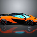 Orange And Black Sports Car With Sleek Aerodynamic Body And Reflective Surface