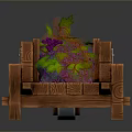 Wooden Wheelbarrow Filled With Green Vines And Purple Flowers