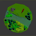 Cartoon Forest Scene With Green Trees Small House Red Deer And Green Grass