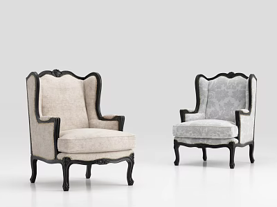 Elegant Classic Single Sofa Featuring Black Wooden Frame Beige Light Gray Fabric 3d model