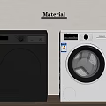 Two Black And White Modern Front Load Washing Machines In Minimalist Room