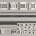 Different Styles of Air Conditioner Vents Including Square Linear and Circular Designs