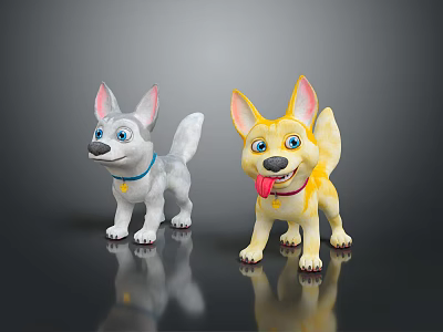 Cute Cartoon Dog Characters With Grey And Yellow Fur Big Ears And Blue Eyes 3d model