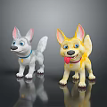 Cute Cartoon Dog Characters With Grey And Yellow Fur Big Ears And Blue Eyes