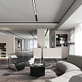 Modern Office Interior Design With Open Space Sofa Coffee Table And Floor To Ceiling Windows 3d model