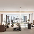 Modern Soft Minimalist Open Living And Dining Room With Stylish Furniture And Elegant Glass Partition