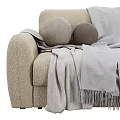 Two Colored Sofas With Gray Blankets And Round Pillows For Interior Decor
