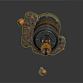 Industrial Drilling Equipment With Yellow Black Striped Cylinder And Drill Bit On Concrete Base