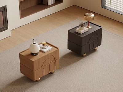 Modern Luxury Double Drawer Nightstands With Exquisite Golden Ball Feet For Warm Bedroom Home Decor 3d model