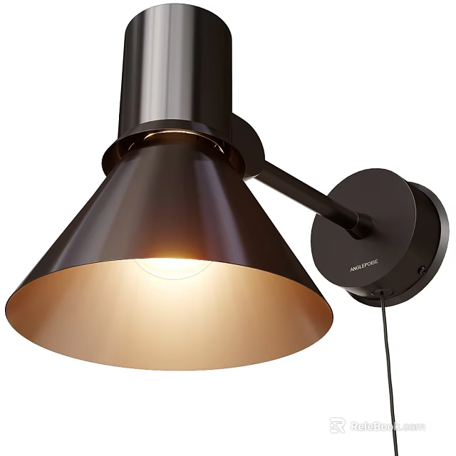 Modern Metal Wall Lamp With Conical Shade Illuminated Arm And Round Base 3d model 