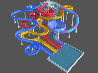 Colorful Twisting Water Park Play Equipment With Multiple Slides And Circular Rectangular Pools 3d model