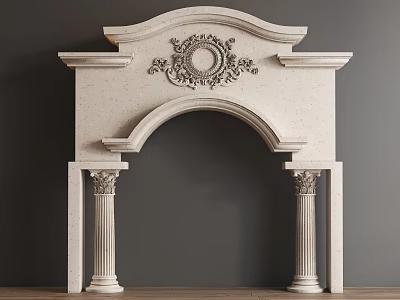 Elegant Classical Stone Door Arch With Intricate Carved Ornament And Fluted Columns 3d model