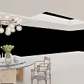 Modern Glass Globe Chandelier Above Dining Table with Staircase and Wall Art