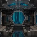 Modern KTV Interior With Blue LED Screens Sofa Seats And Tech Style Design