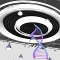 Purple Blue DNA Double Helix With Circular White Black Ring Design 3d model