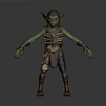 Male Fantasy Creature With Green Skin Horns And Tattered Armor Standing