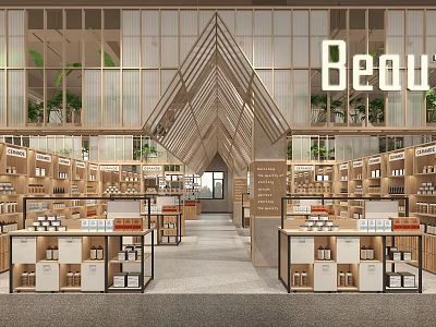 Modern Supermarket Department Store Interior With Wooden Shelves And Organized Product Displays 3d model