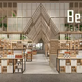 Modern Supermarket Department Store Interior With Wooden Shelves And Organized Product Displays